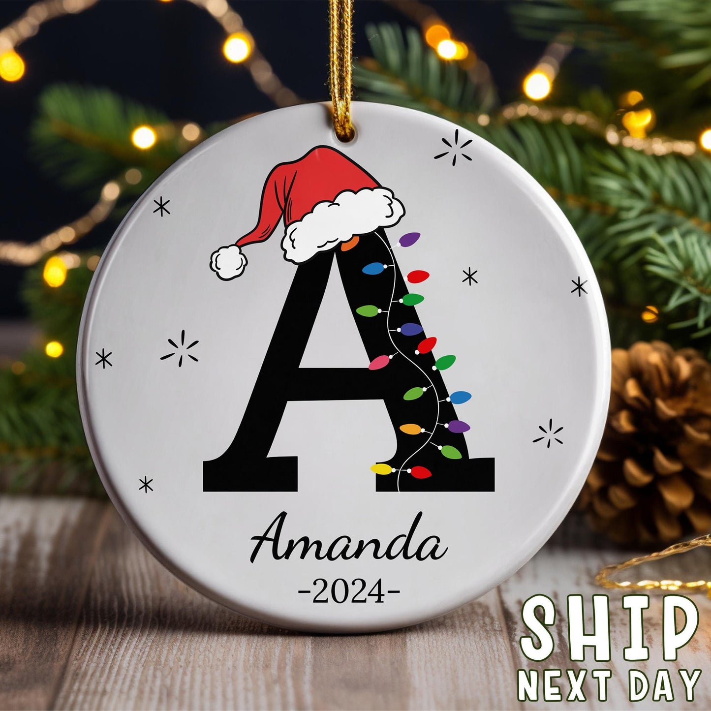 Custom Initial Christmas Ornament, Personalized Monogram Ornament, Letter Name Ornament, First Xmas Ornament, Baby's First Xmas Ornament