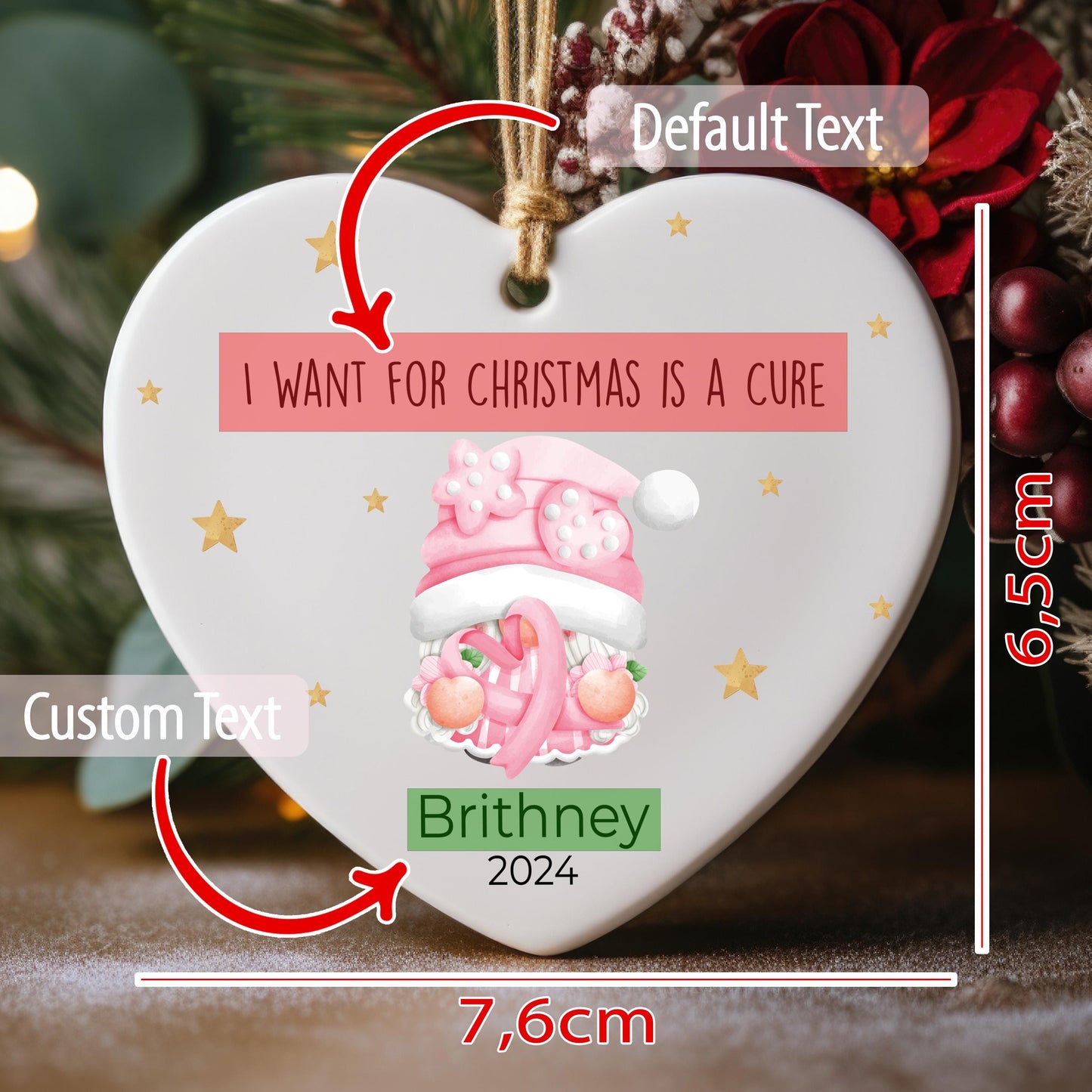 Custom Name Heart Ornament, Personalized Name I Want Christmas For Is A Cure, Customize Cancer Fighter Gift, Cancer Awareness Keepsake