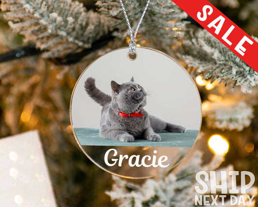 Personalized Cat Ornament, Christmas Kitten Ornament, Christmas Gifts For Cat Lovers, Pet Photo Memorial Ornament, Animal Picture Ornament