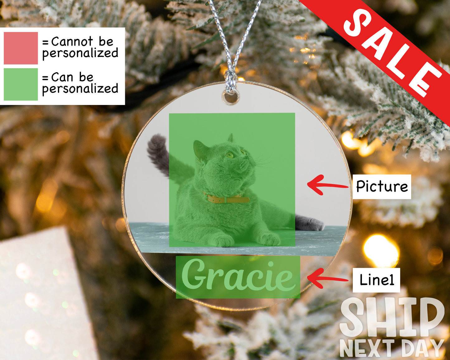 Personalized Cat Ornament, Christmas Kitten Ornament, Christmas Gifts For Cat Lovers, Pet Photo Memorial Ornament, Animal Picture Ornament