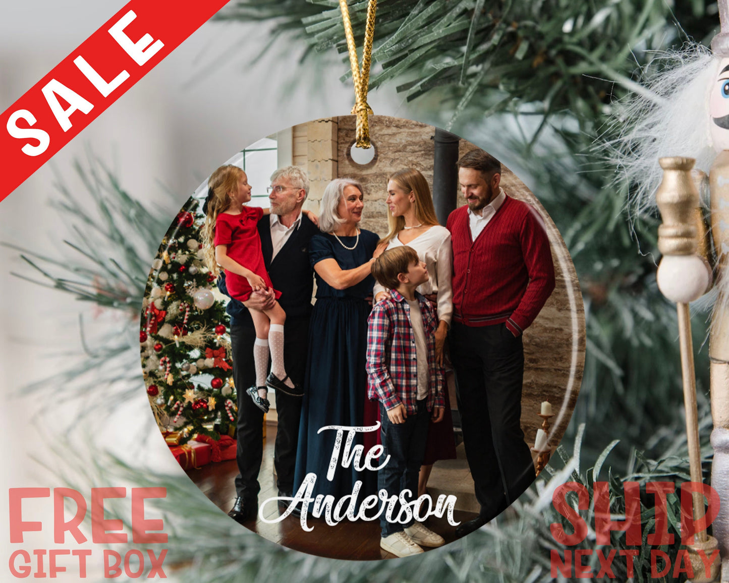Custom Christmas Family Ornament, Christmas Gift, Photo Ornament, Grandparents Gifts, Christmas Memorial Ornament, Ceramic Picture Ornament