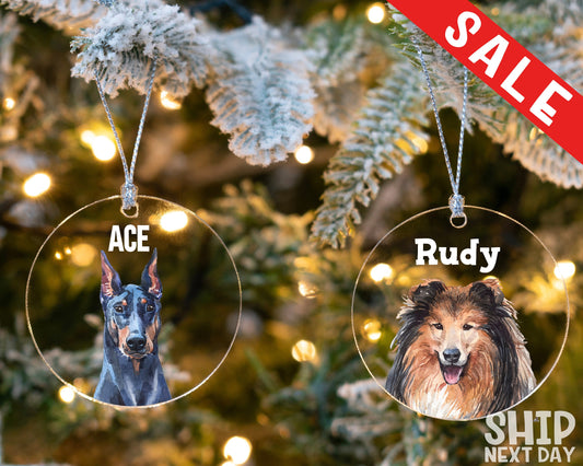 Customized Pet Ornament, Personalized Acrylic Dog Ornament, Dog Picture Ornament, Pet Owner Gift, Dog Name Ornament, Pet Portrait Ornament