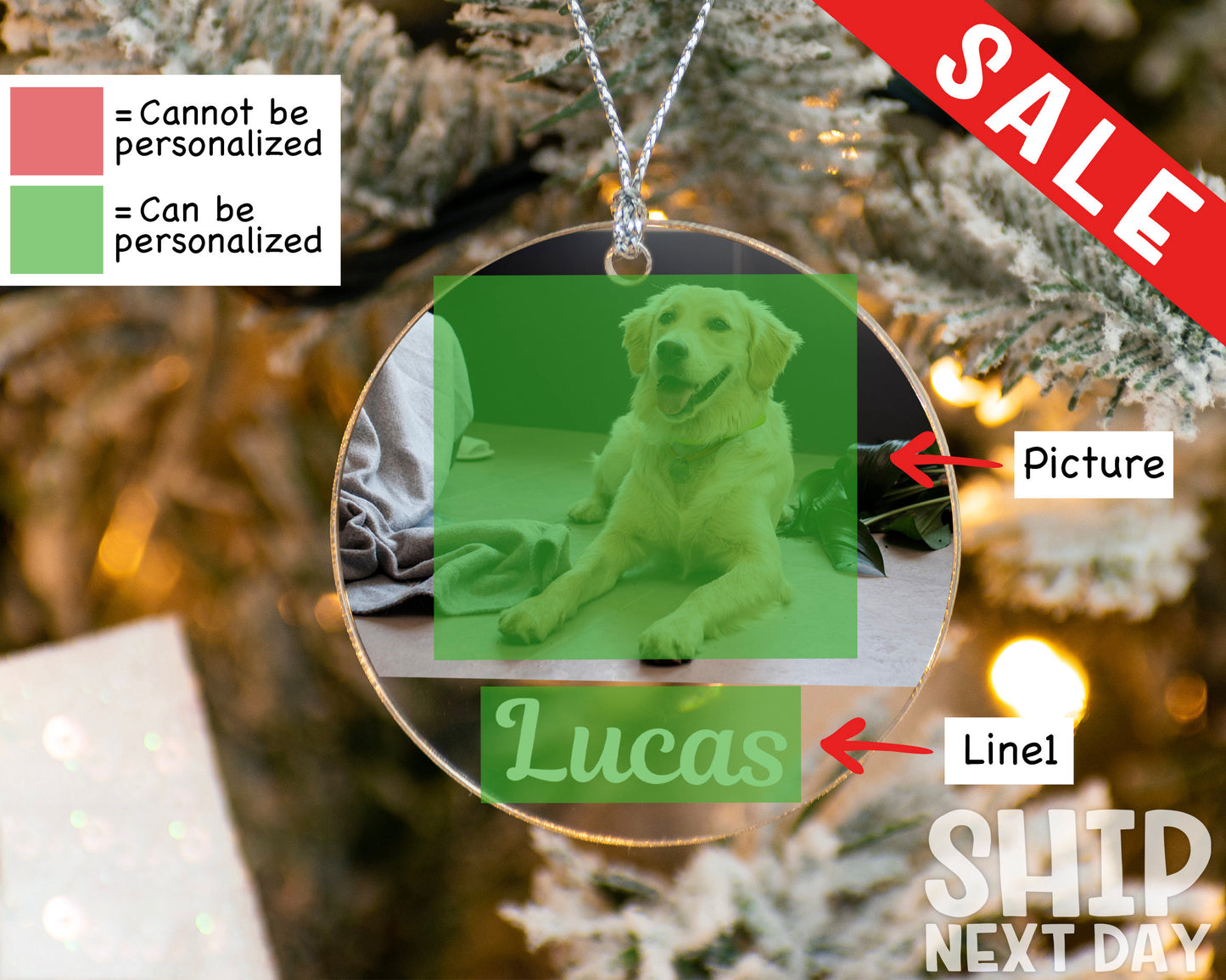 Personalized Christmas Dog Memorial Photo Ornament, Custom Christmas Ornament For Dog, In Memory Ornament With Picture, Christmas Keepsake