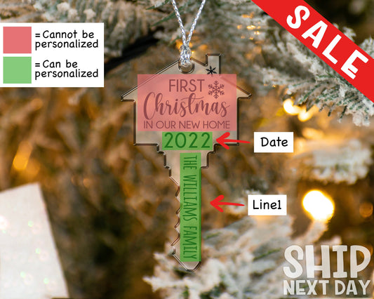 Custom Acrylic Key Ornament, Personalized Christmas New Home Ornament, First Christmas, Christmas Decoration, Christmas First Home Ornament