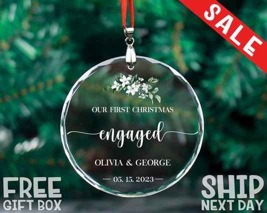 Personalized Christmas Engaged Ornament, Custom Our First Christmas, Christmas Family Ornament, Wedding Ornament, Married Glass Ornament