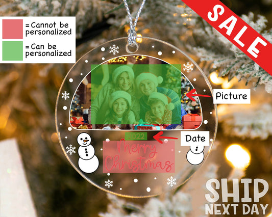 Personalized Christmas Family Photo Ornament, Custom Christmas Memorial Picture Ornament, Christmas Acrylic Unique Ornament, Merry Christmas