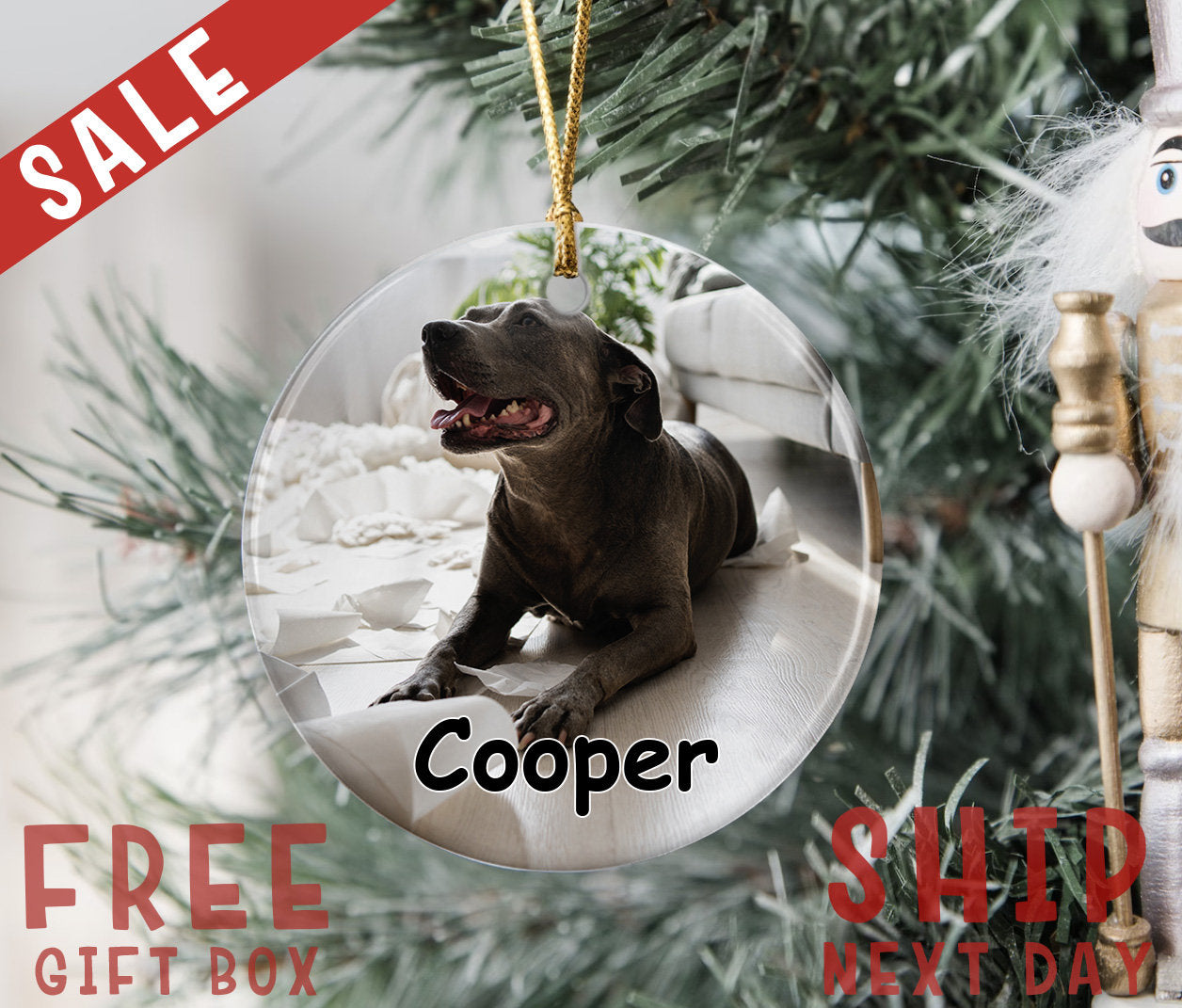 Personalized Dog Photo Ornament,  Christmas Custom Pet Gifts, Christmas Portrait Ornament, Christmas Memorial Ornaments, Dog Lover Gift