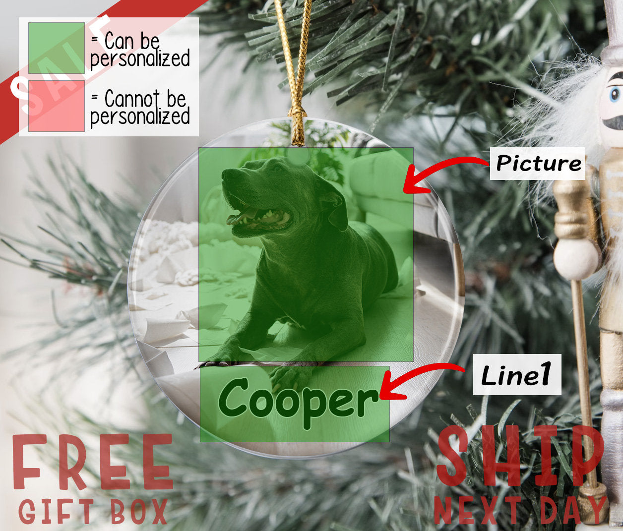 Personalized Dog Photo Ornament,  Christmas Custom Pet Gifts, Christmas Portrait Ornament, Christmas Memorial Ornaments, Dog Lover Gift