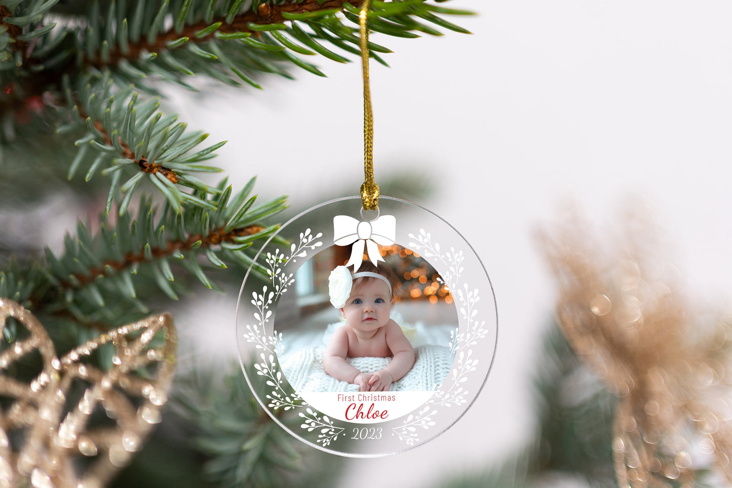 Personalized Baby Photo Ornament for First Christmas, Holiday Gifts, Xmas Gift, New Year Gifts, Custom Baby Name Ornament, Keepsake Ornament