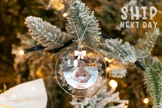 Personalized Baby Photo Ornament for First Christmas, Holiday Gifts, Xmas Gift, New Year Gifts, Custom Baby Name Ornament, Keepsake Ornament