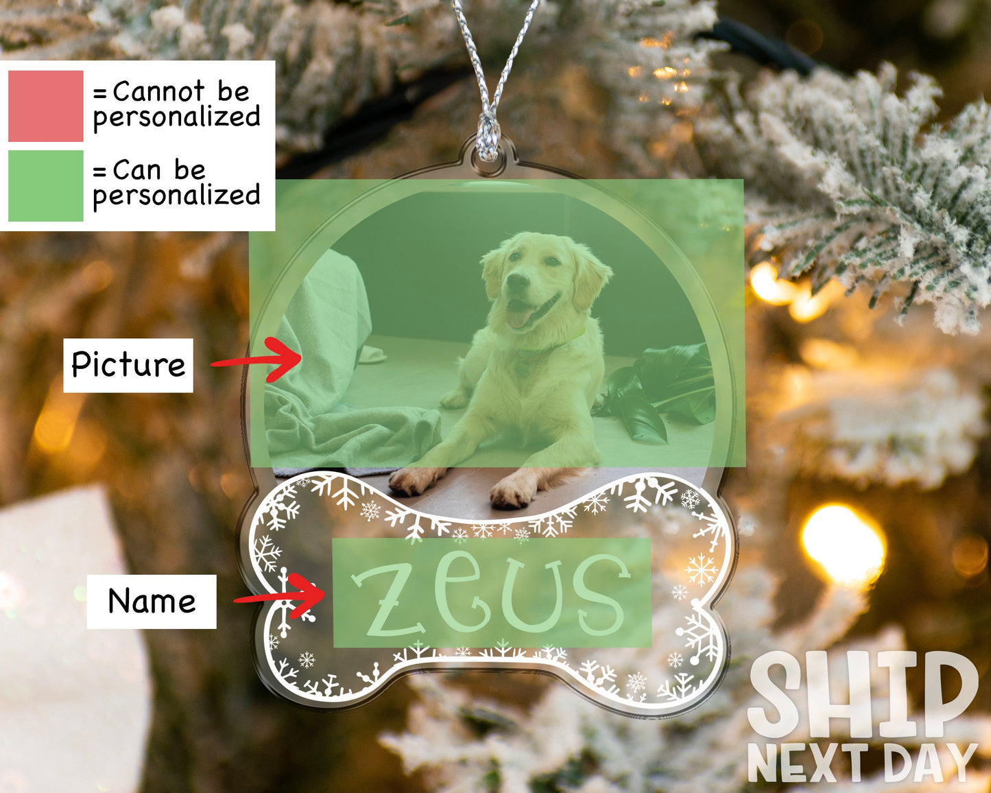 Dog Picture Ornament, Christmas Dog Gifts, Dog Bone Ornament, Acrylic Photo Ornament, Dog Name Ornament, Custom Christmas Ornament Keepsake