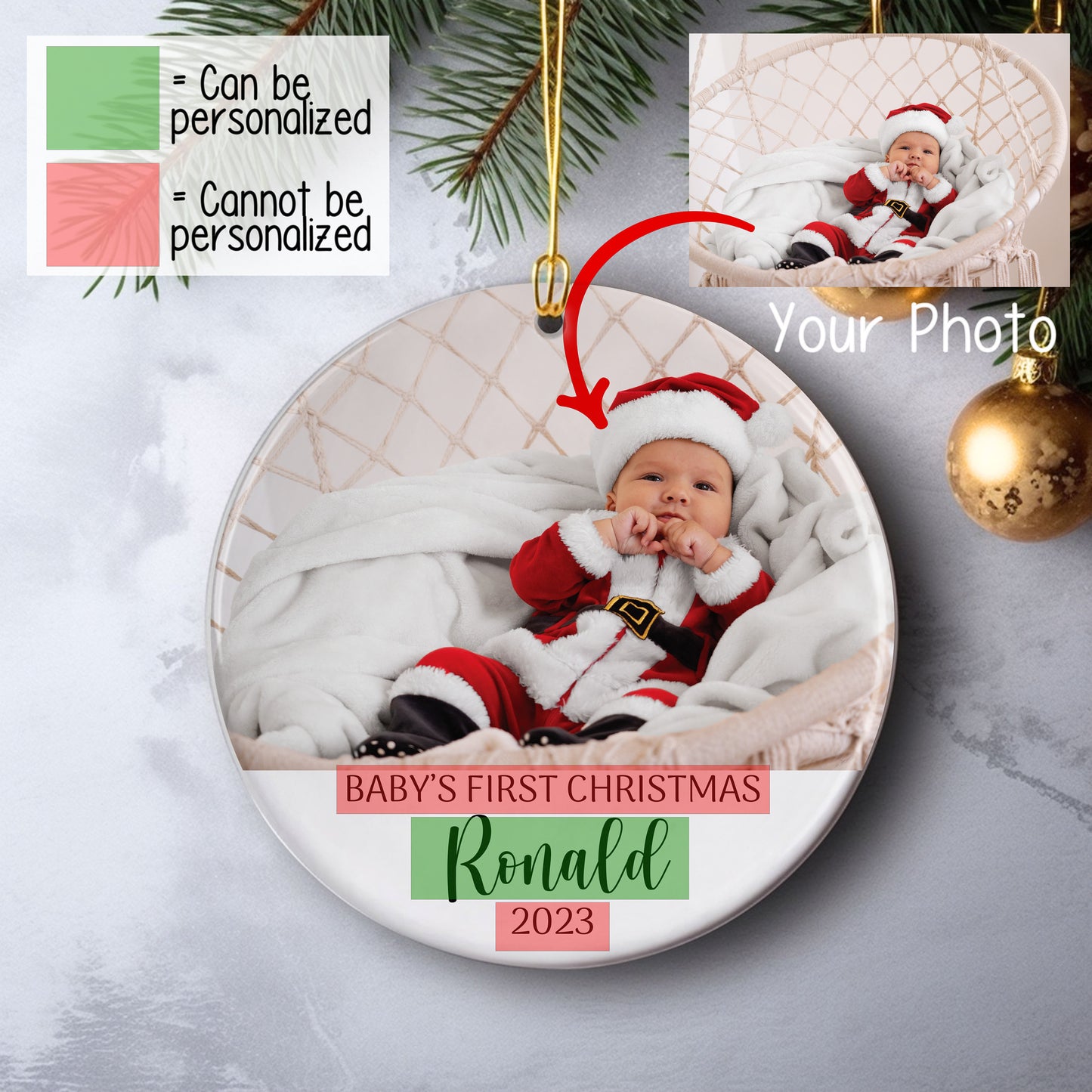 Custom Baby First Christmas Ornament, Baby Keepsake Gifts, Christmas Family Ornament, First Christmas Gifts, Personalized Photo Ornament