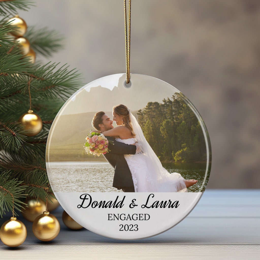 Personalized Couple Photo Ornament for Christmas, Engagement Gift, Keepsake Couple Gift, Custom Christmas Picture Ornament, Engaged Ornament