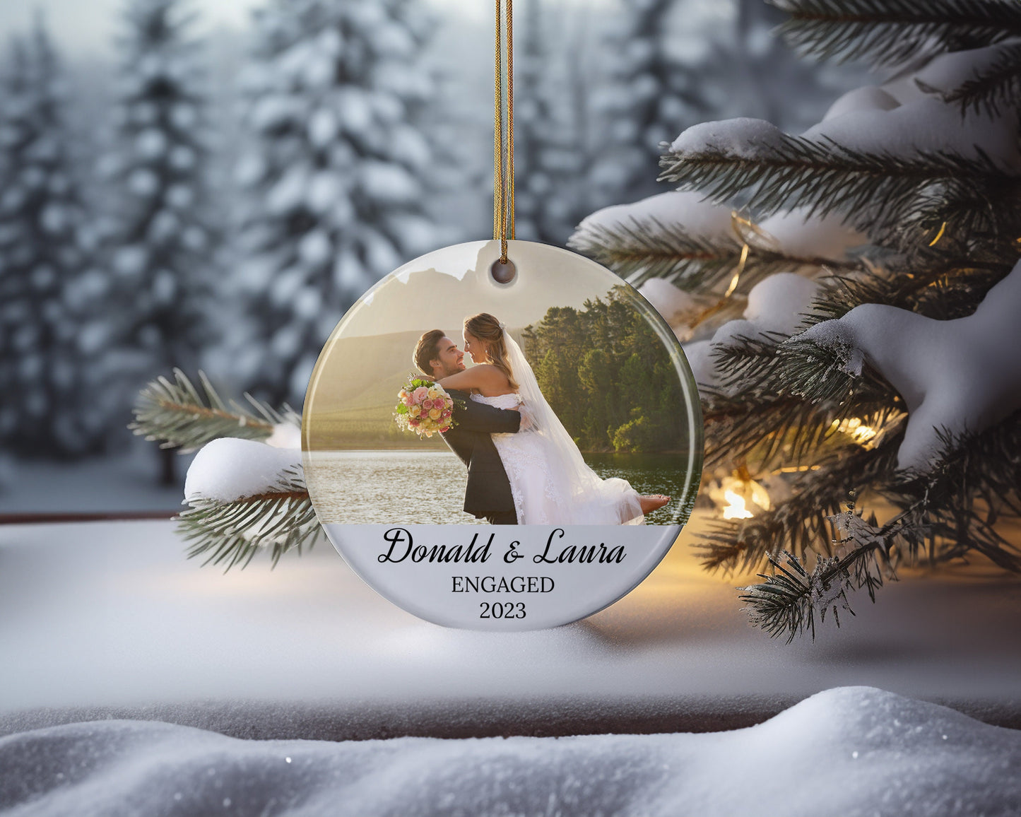 Personalized Couple Photo Ornament for Christmas, Engagement Gift, Keepsake Couple Gift, Custom Christmas Picture Ornament, Engaged Ornament