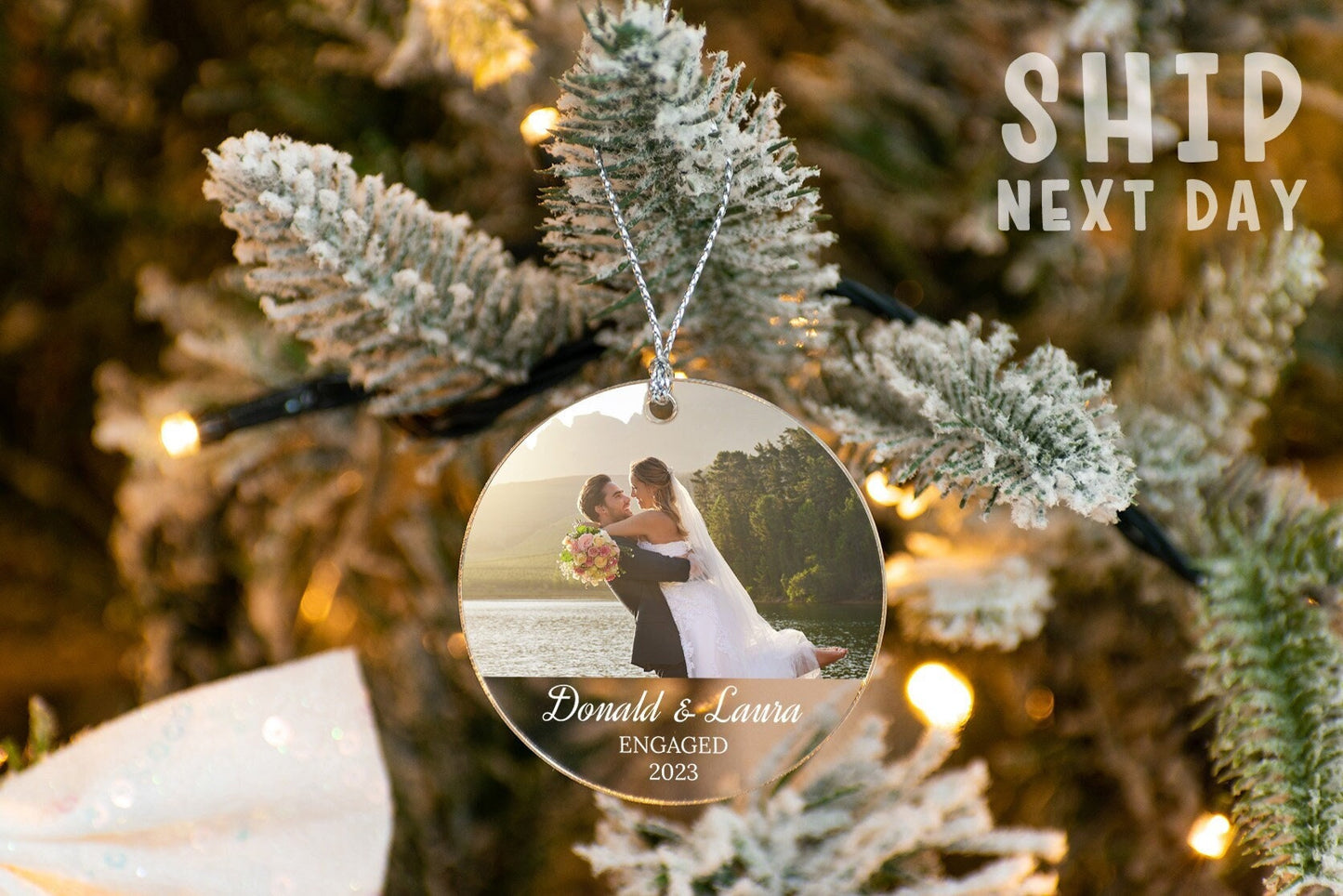 Personalized Couple Photo Ornament for Christmas, Engagement Gift, Keepsake Couple Gift, Custom Christmas Picture Ornament, Engaged Ornament