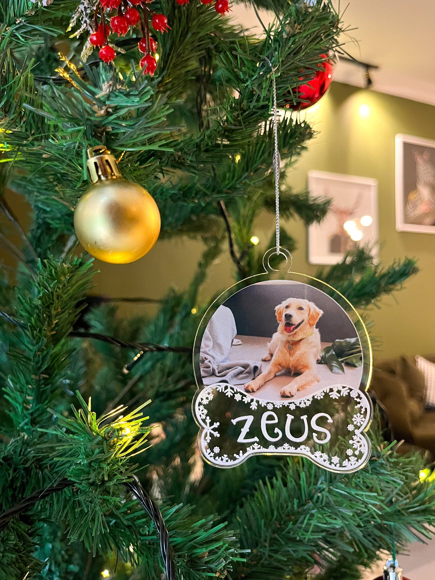 Dog Picture Ornament, Christmas Dog Gifts, Dog Bone Ornament, Acrylic Photo Ornament, Dog Name Ornament, Custom Christmas Ornament Keepsake