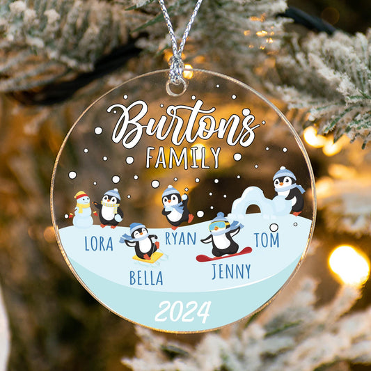 Custom Family Name Ornament, Penguin Family Ornament, Personalized Family 2024 Ornament, Christmas Tree Ornament, Christmas Decorations