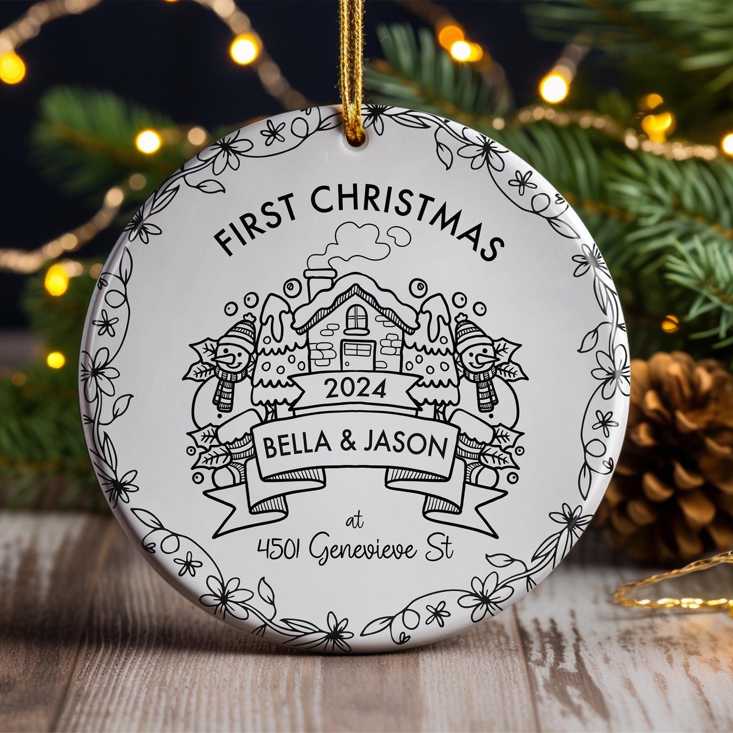 Custom First Christmas Ornament, Personalized Name Ornament, Xmas New Home Gift, New Address Ornament, First House Keepsake, Couple Gifts