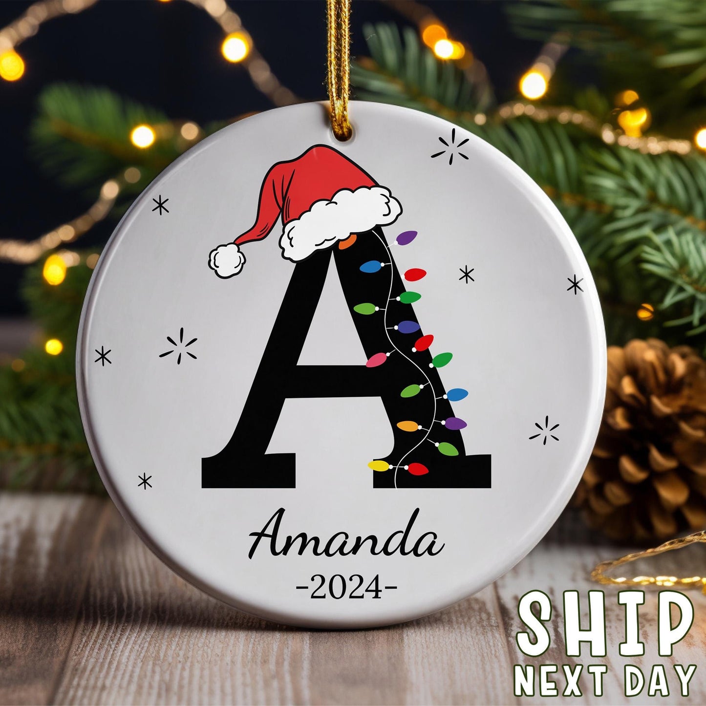 Custom Initial Christmas Ornament, Personalized Monogram Ornament, Letter Name Ornament, First Xmas  Ornament, Baby's First Xmas Ornament