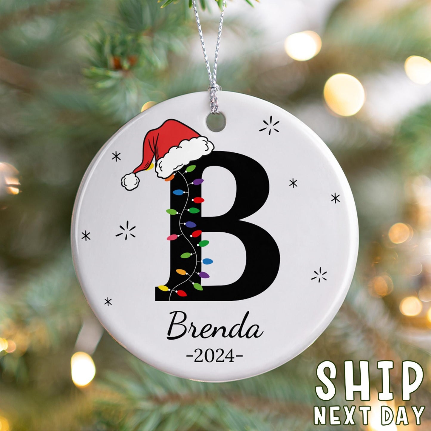 Custom Initial Christmas Ornament, Personalized Monogram Ornament, Letter Name Ornament, First Xmas  Ornament, Baby's First Xmas Ornament