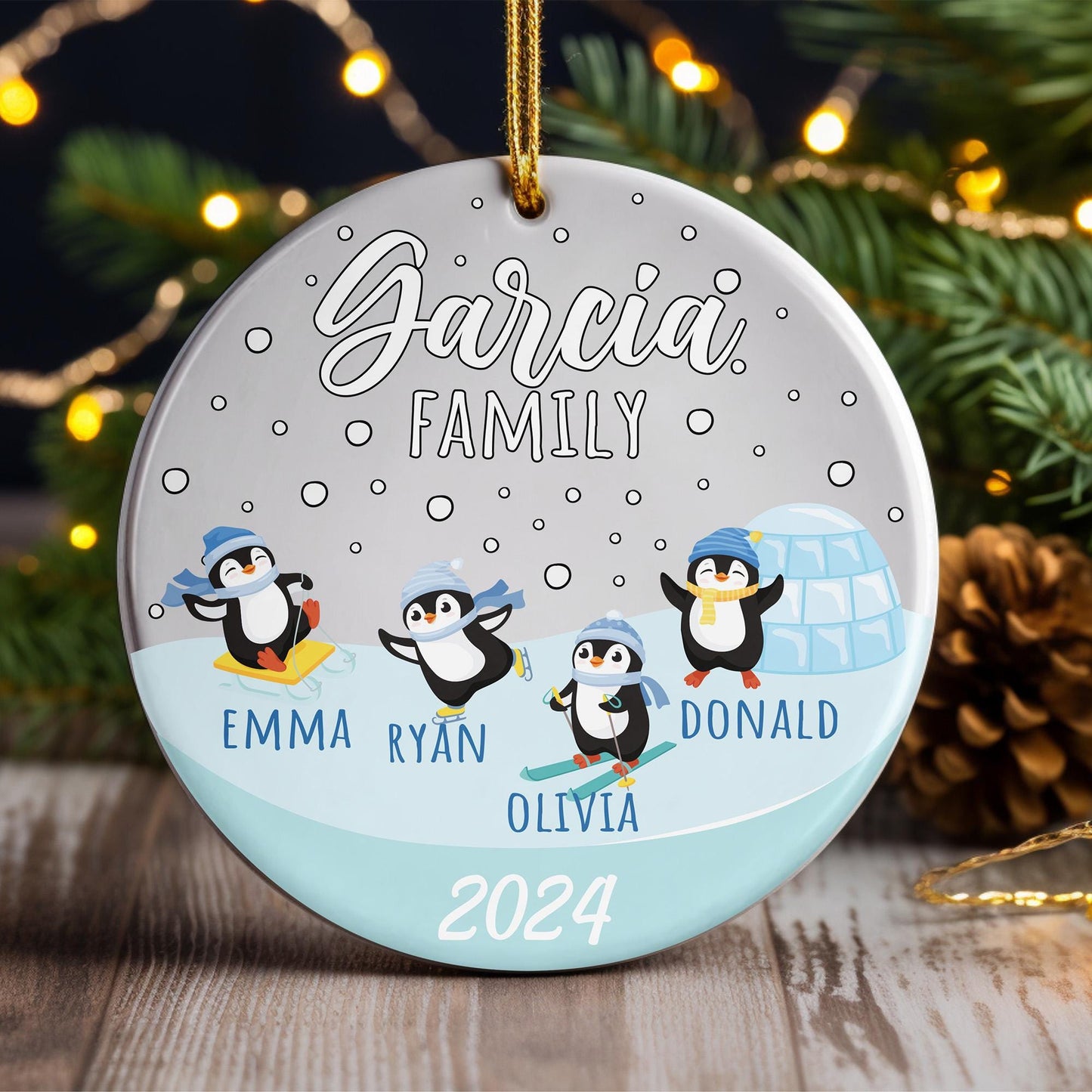 Custom Family Name Ornament, Penguin Family Ornament, Personalized Family 2024 Ornament, Christmas Tree Ornament, Christmas Decorations