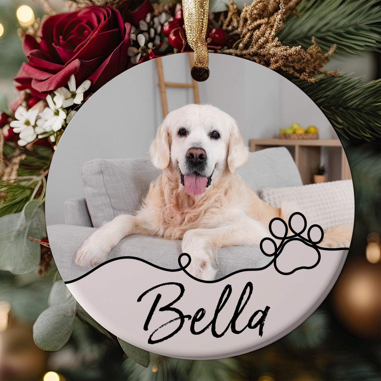 Custom Pet Photo Ornament, Christmas Pet Picture Ornament, Christmas Gift For Pet Lover, Pet Portrait Name Gift, Personalized Pet Name Gift