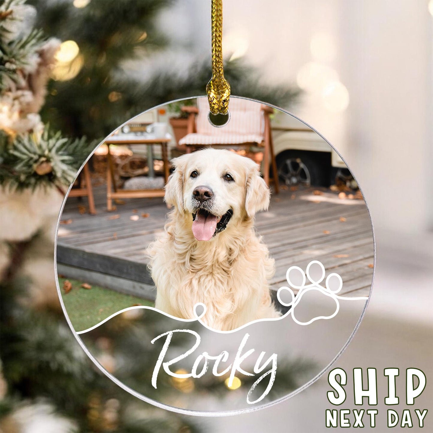 Custom Pet Photo Ornament, Christmas Pet Picture Ornament, Christmas Gift For Pet Lover, Pet Portrait Name Gift, Personalized Pet Name Gift