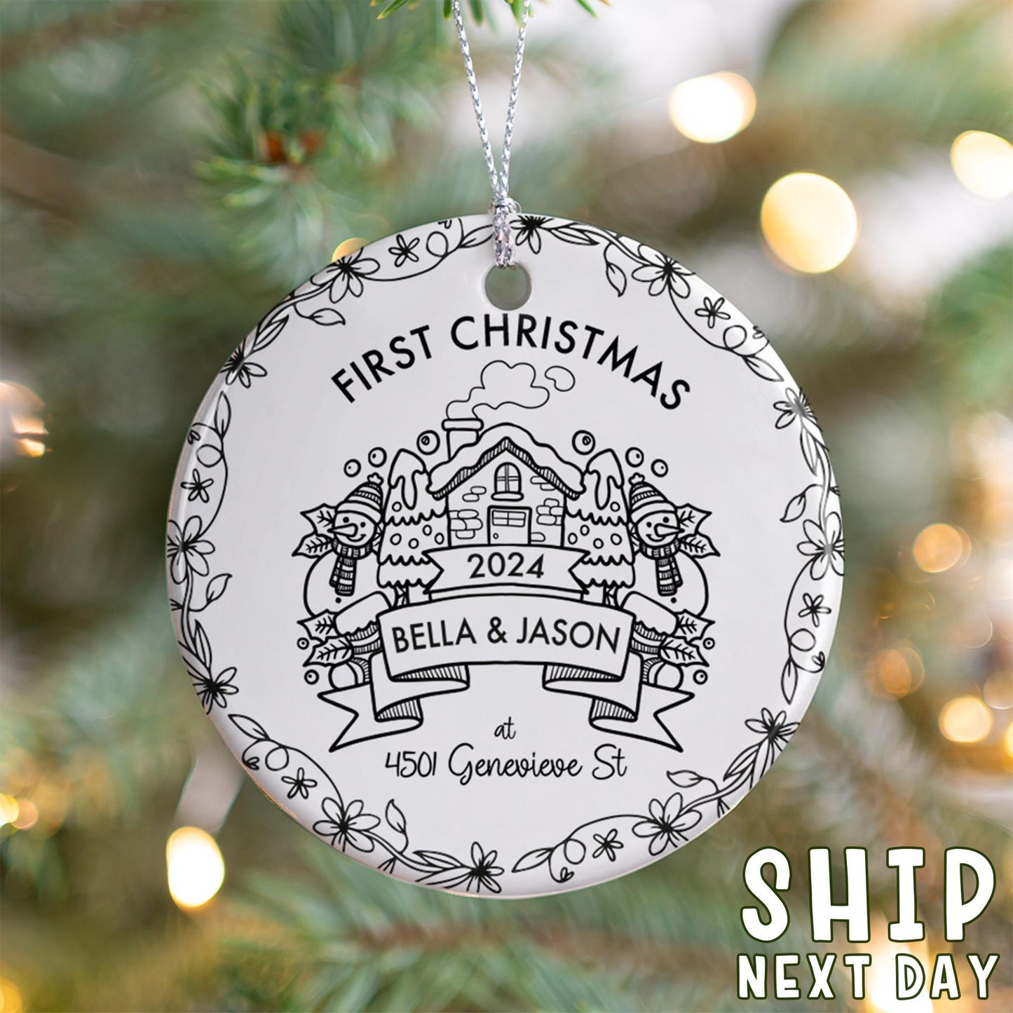 Custom First Christmas Ornament, Personalized Name Ornament, Xmas New Home Gift, New Address Ornament, First House Keepsake, Couple Gifts