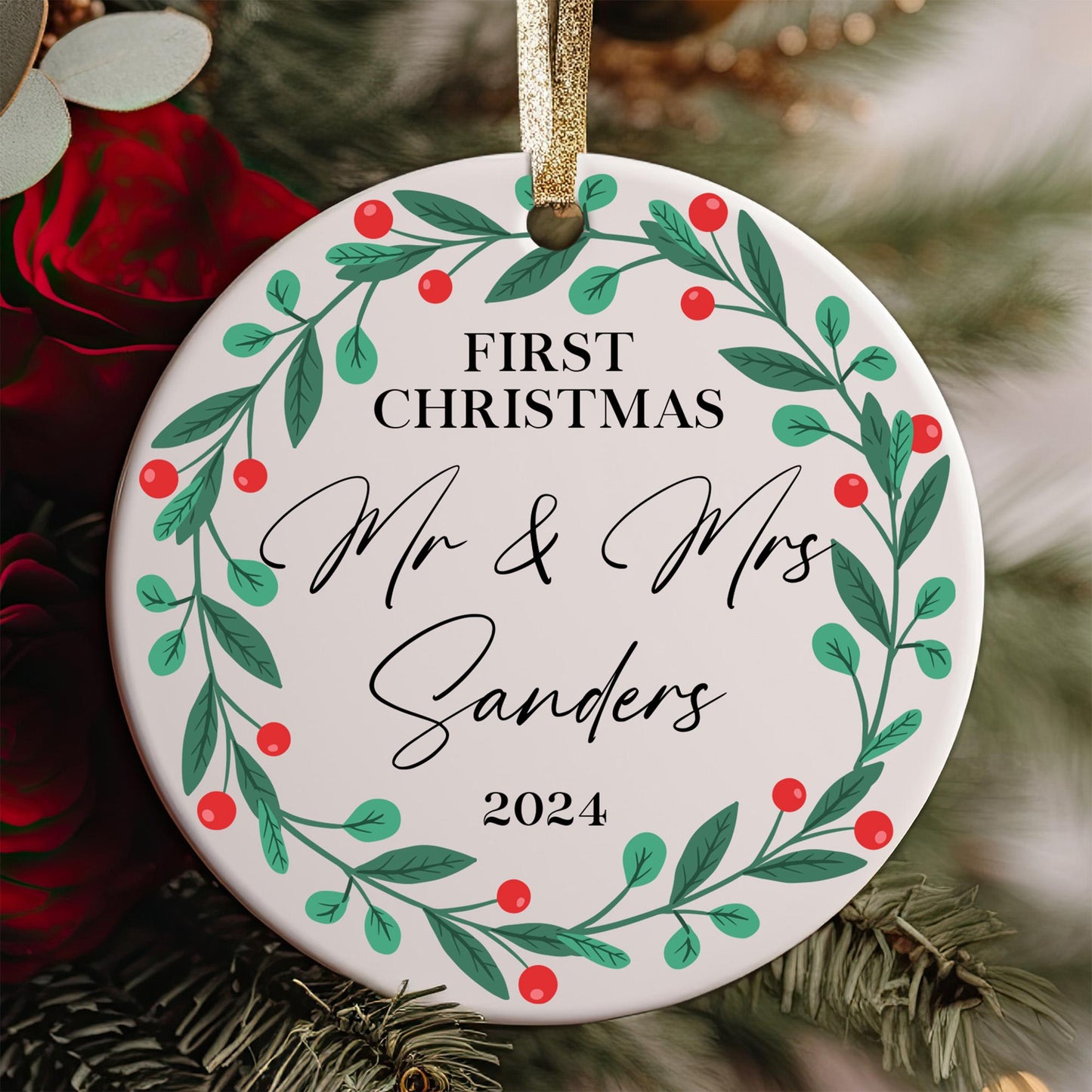 Custom First Christmas Ornament, Mr. And Mrs. Ornament, Gift For Newlywed, Married Ornament, Christmas Tree Decoration, New Family Keepsake