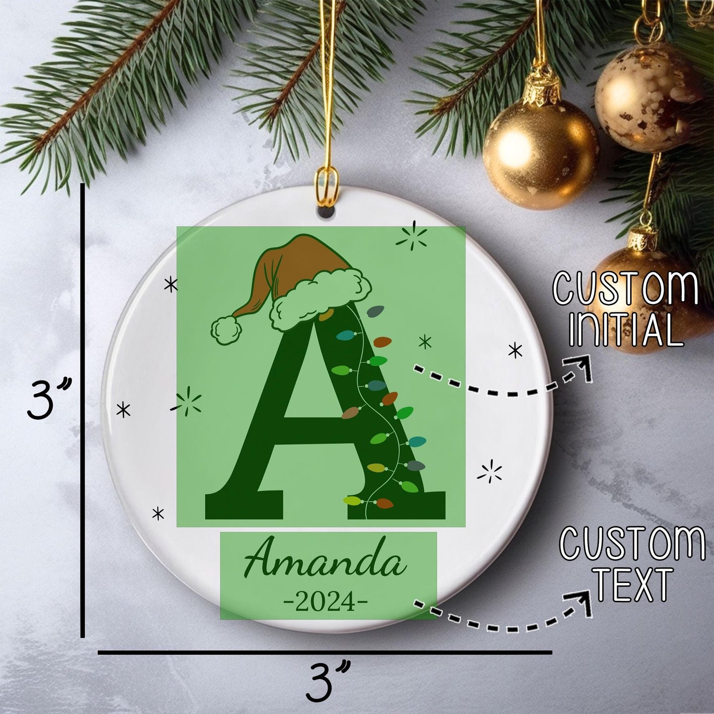 Custom Initial Christmas Ornament, Personalized Monogram Ornament, Letter Name Ornament, First Xmas  Ornament, Baby's First Xmas Ornament