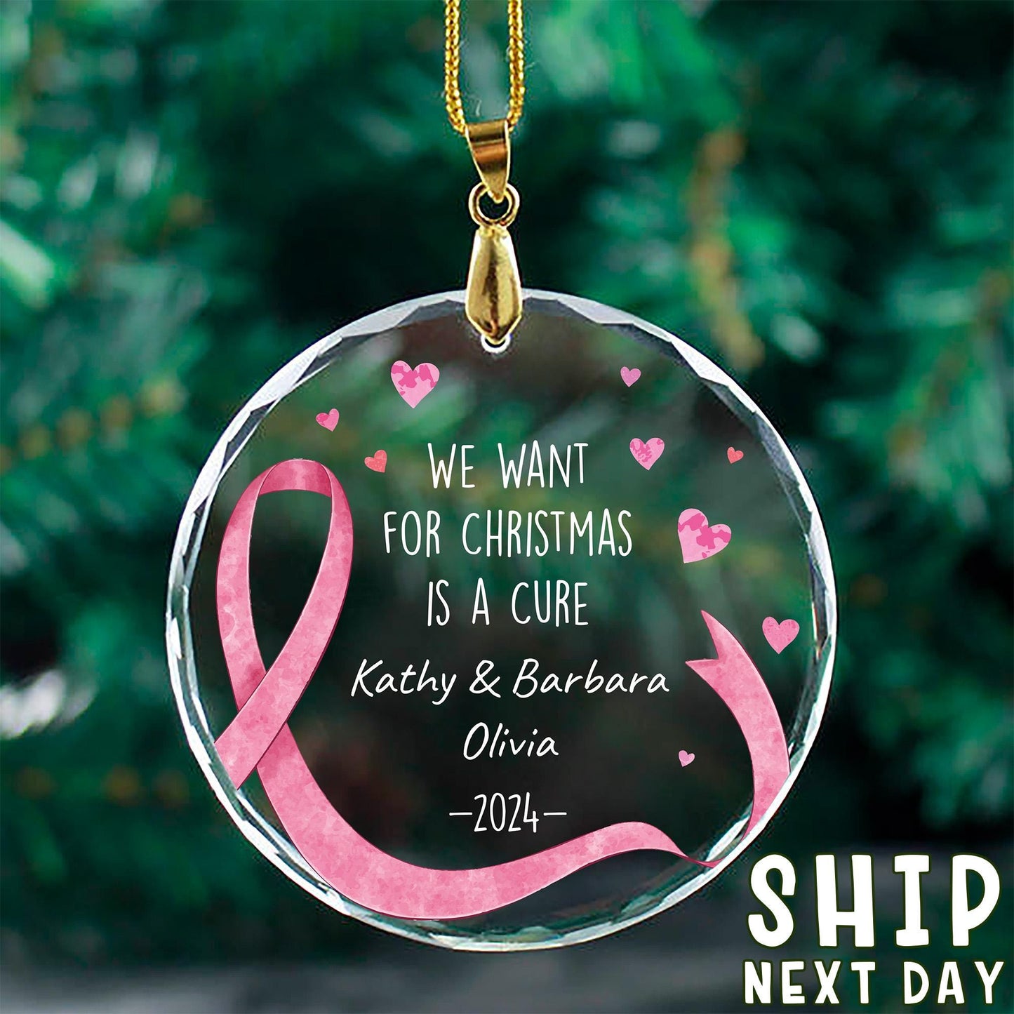 Custom Name Cancer Fighter Ornament, We Want For Christmas Is A Cure Ornament, Personalized Name Awareness Ornament, Beat The Cancer Gift