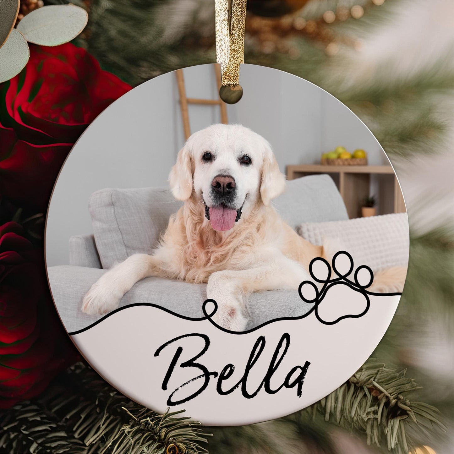 Custom Pet Photo Ornament, Christmas Pet Picture Ornament, Christmas Gift For Pet Lover, Pet Portrait Name Gift, Personalized Pet Name Gift