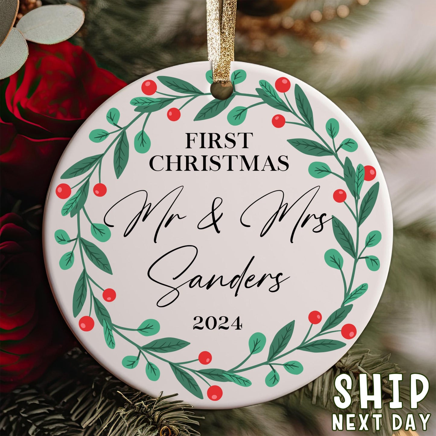 Custom First Christmas Ornament, Mr. And Mrs. Ornament, Gift For Newlywed, Married Ornament, Christmas Tree Decoration, New Family Keepsake