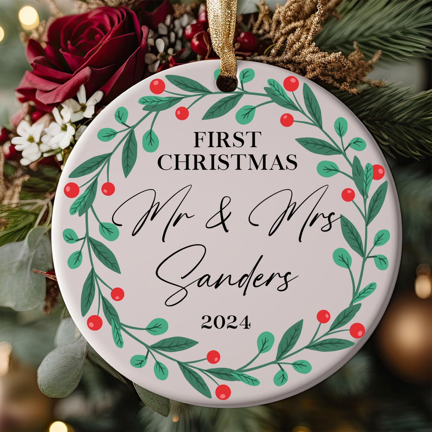 Custom First Christmas Ornament, Mr. And Mrs. Ornament, Gift For Newlywed, Married Ornament, Christmas Tree Decoration, New Family Keepsake