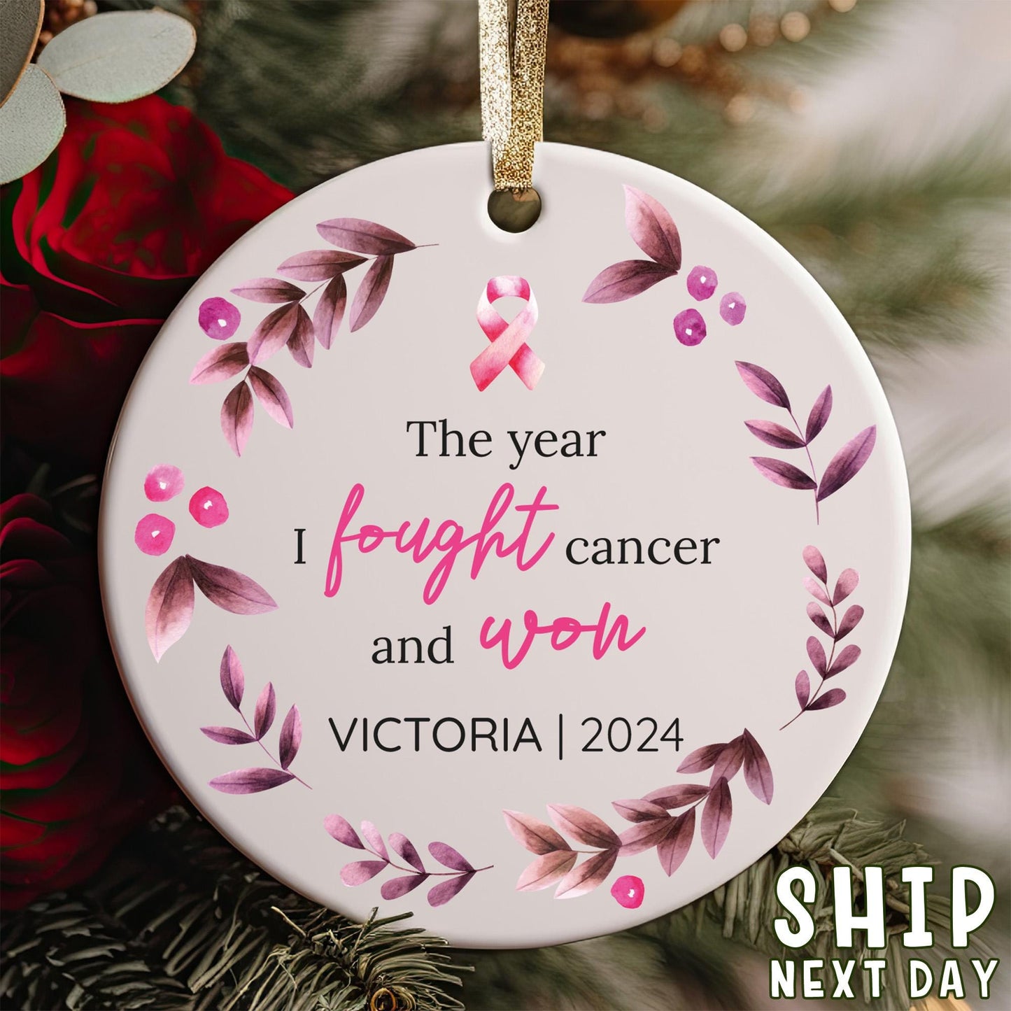 Custom Name The Year I fought Cancer And I Won Ornament, Personalized Name I Won Ornament, Christmas Ornament, Cancer Fighter Keepsake Gift