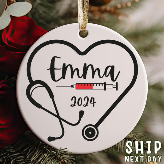 Custom Name Heart Ornament, Gift For Nurse, Personalized Nurse Ornament, Customize Christmas Ornament, Personalised Gifts, Medical Ornament