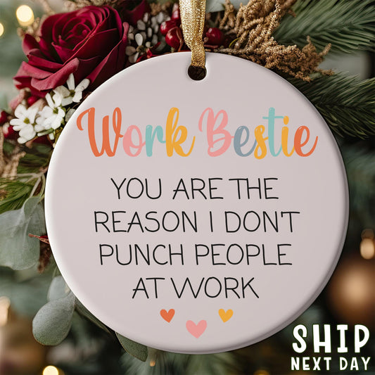 Custom Text Work Bestie Christmas Ornament, Gift For Work Friends, Holiday Gift For Colleague, Work Office Friend Ornament, Holiday Keepsake