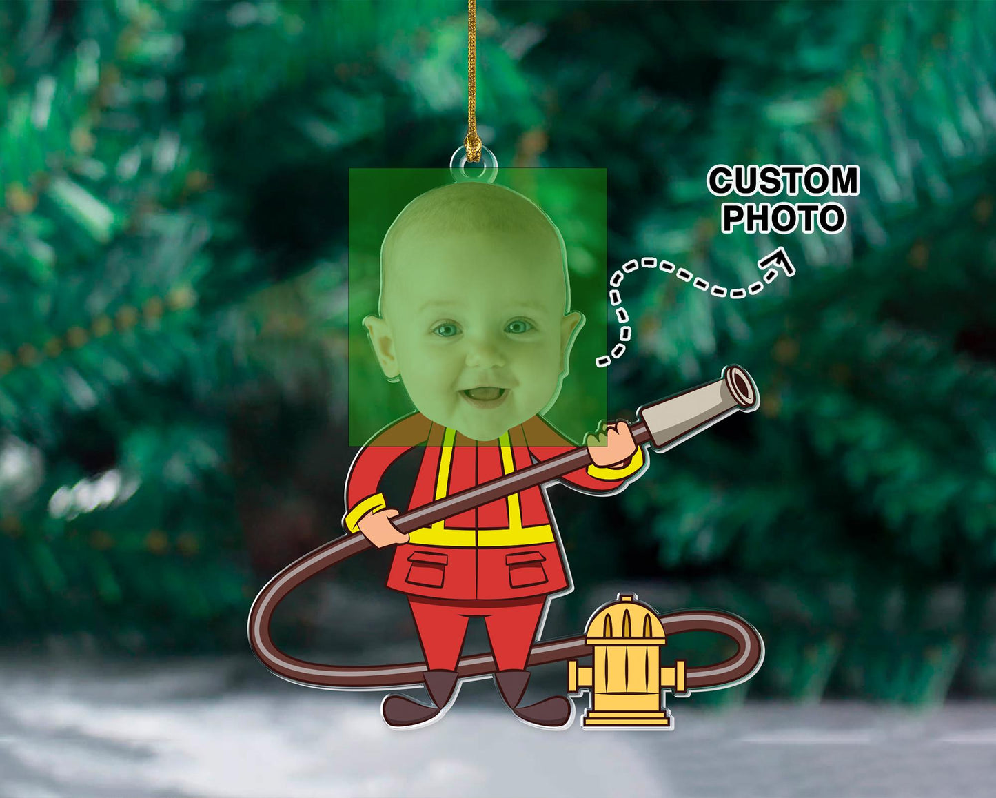 Personalized Baby Photo Ornament, Custom Baby Photo Firefighter Ornament, Gift For Kids, Customize Baby Ornament, Gift For Boys, Xmas Decor