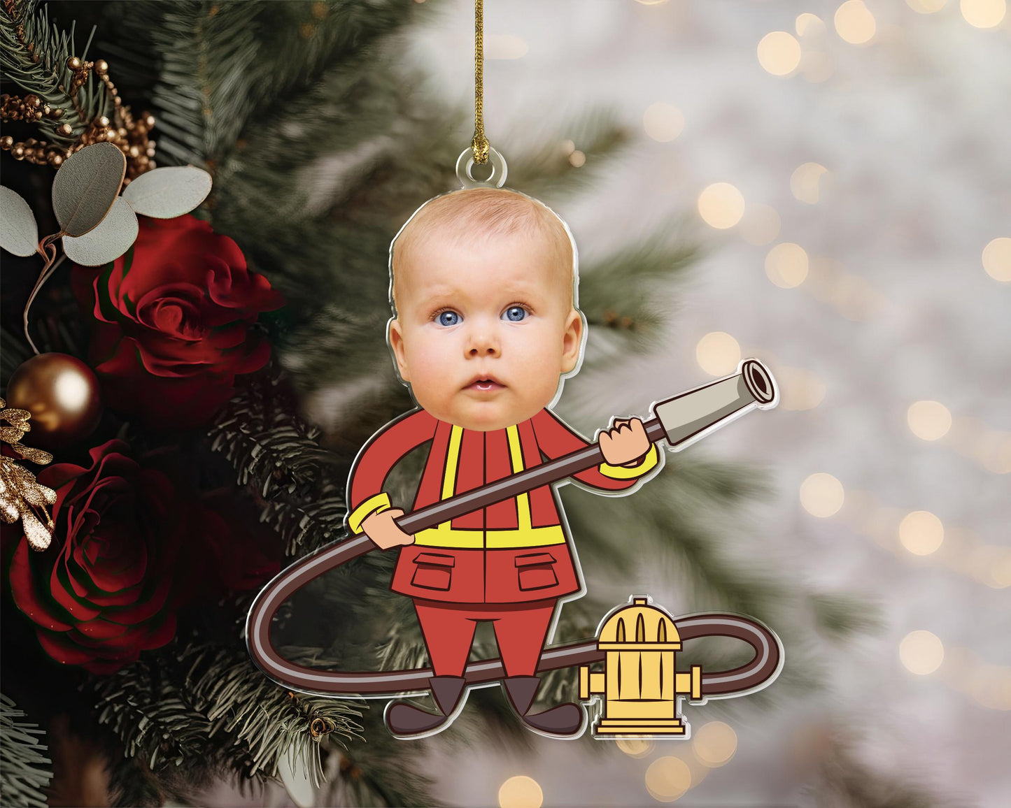 Personalized Baby Photo Ornament, Custom Baby Photo Firefighter Ornament, Gift For Kids, Customize Baby Ornament, Gift For Boys, Xmas Decor