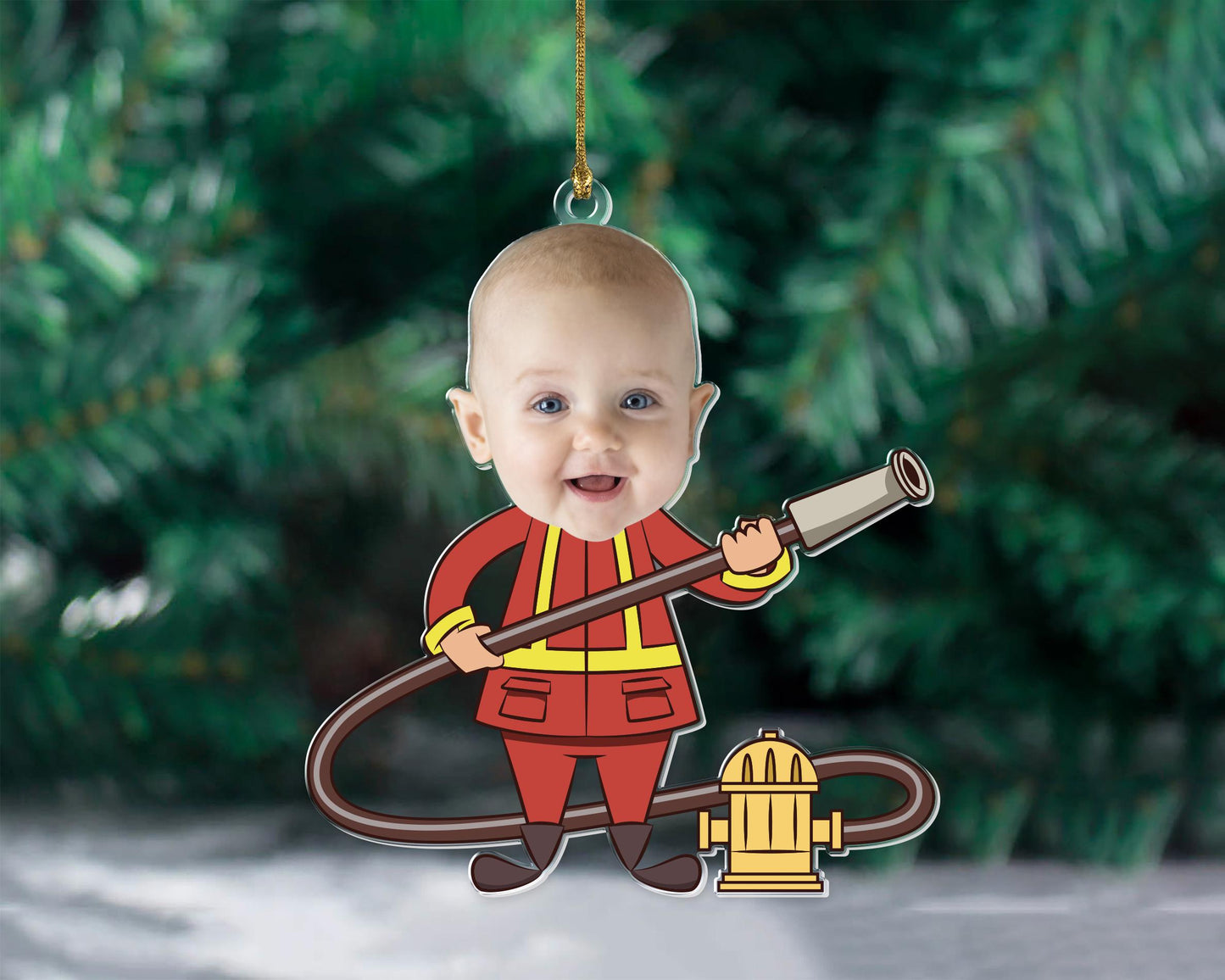 Personalized Baby Photo Ornament, Custom Baby Photo Firefighter Ornament, Gift For Kids, Customize Baby Ornament, Gift For Boys, Xmas Decor